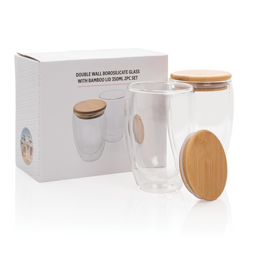 Set de 2 Verres double paroi 350ml avec couvercle en bambou - 11