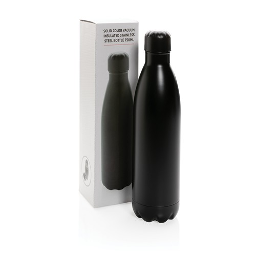 black Botella de acero inoxidable al vacío de color sólido 750ml