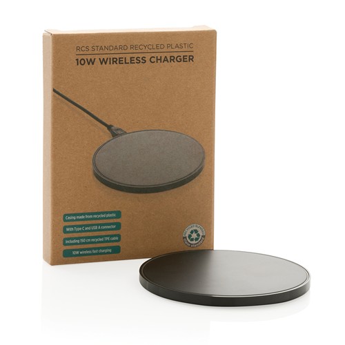black Cargador inalámbrico 10W de plástico reciclado RCS