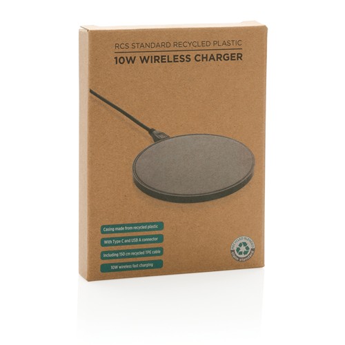 black Cargador inalámbrico 10W de plástico reciclado RCS