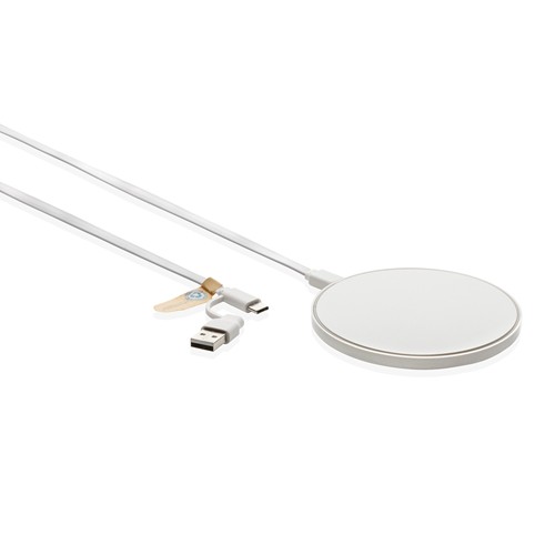 white Cargador inalámbrico 10W de plástico reciclado RCS