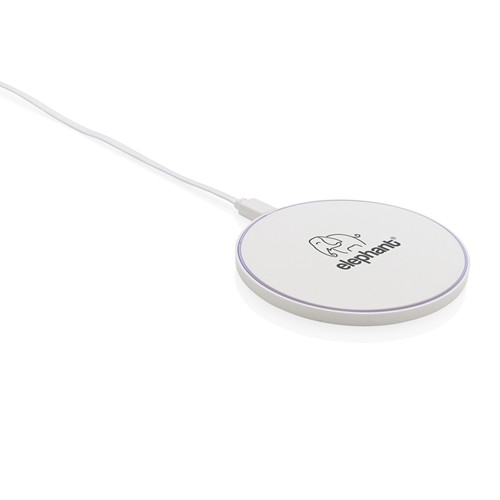 white Cargador inalámbrico 10W de plástico reciclado RCS