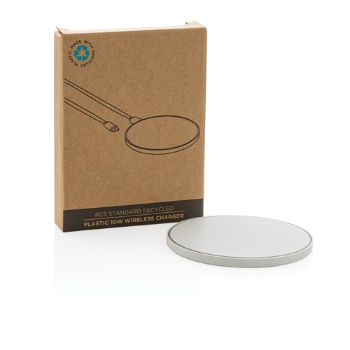 white Cargador inalámbrico 10W de plástico reciclado RCS