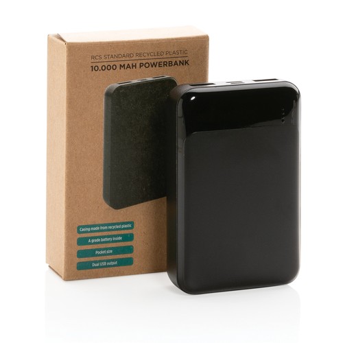 black Powerbank de plástico reciclado RCS de 10.000 mAh