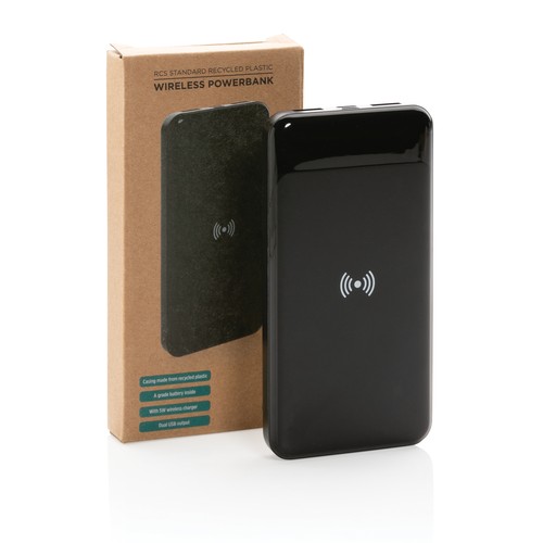 black Powerbank inalámbrico de plástico reciclado estándar RCS