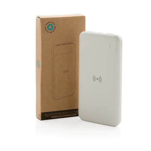 white Powerbank inalámbrico de plástico reciclado estándar RCS