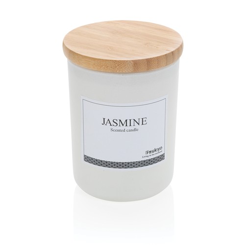 white Vela perfumada Ukiyo deluxe con tapa de bambú