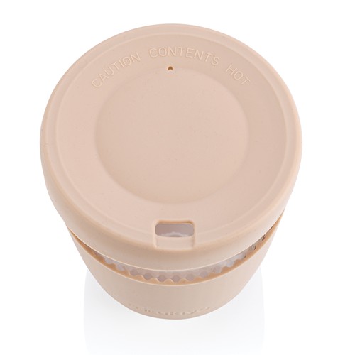 marrón Vaso de borosilicato Ukiyo con tapa y funda de silicona