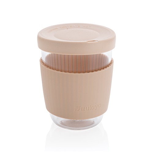 marrón Vaso de borosilicato Ukiyo con tapa y funda de silicona