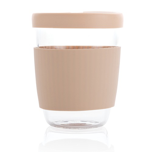 marrón Vaso de borosilicato Ukiyo con tapa y funda de silicona