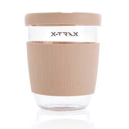 marrón Vaso de borosilicato Ukiyo con tapa y funda de silicona