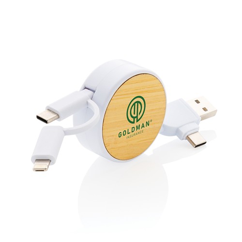 white Cable retráctil Ontario 6 en 1 de plástico reciclado RCS