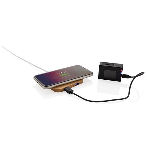 Chargeur sans fil 5W et USB en bambou thumbnail 5