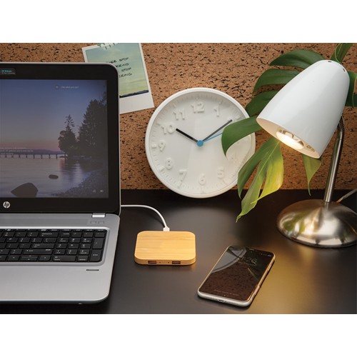 Chargeur sans fil 5W et USB en bambou thumbnail 7