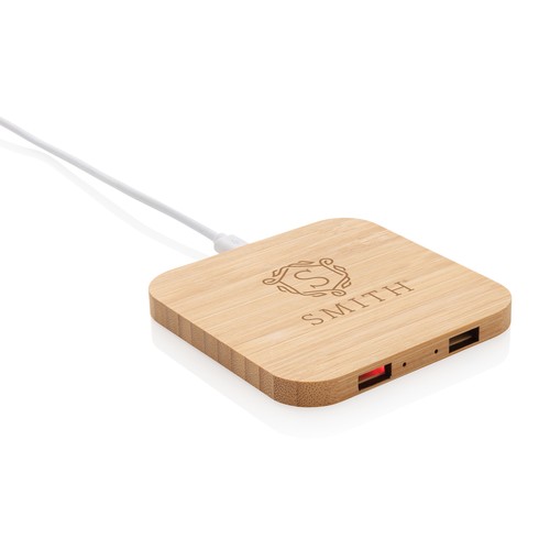 Cargador inalámbrico de 5W de bambú con USB