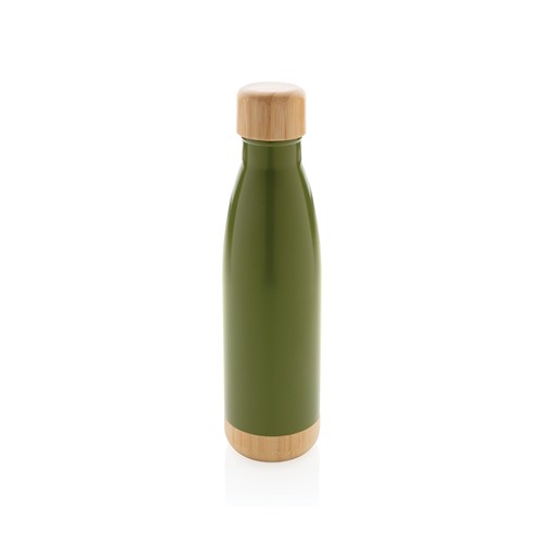 green Botella acero inoxidable al vacío con tapa y fondo de bambú