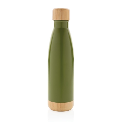 green Botella acero inoxidable al vacío con tapa y fondo de bambú