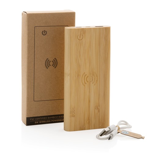 marrón Powerbank inalámbrico 5W de bambú 8.000 mAh