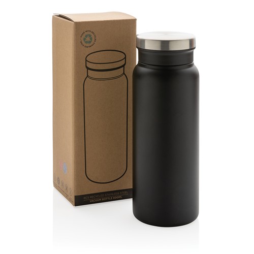black Botella al vacío de acero inoxidable reciclado RCS 600 ml
