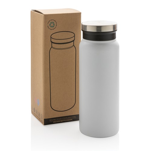 white Botella al vacío de acero inoxidable reciclado RCS 600 ml