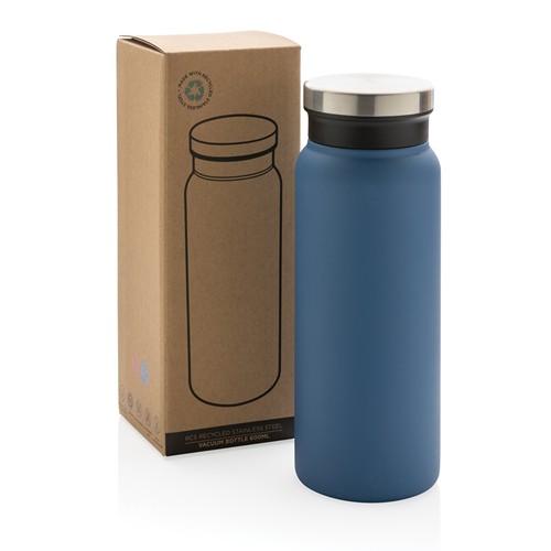 blue Botella al vacío de acero inoxidable reciclado RCS 600 ml