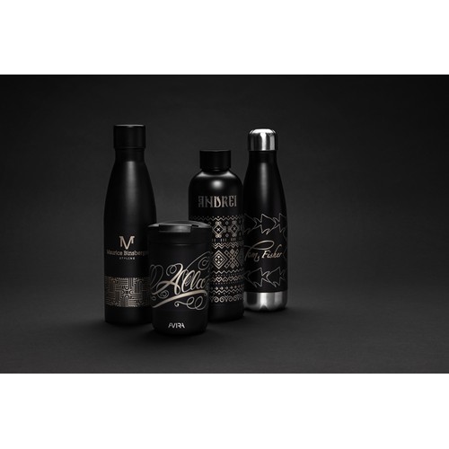 black Botella sólida de acero inoxidable reciclado RCS