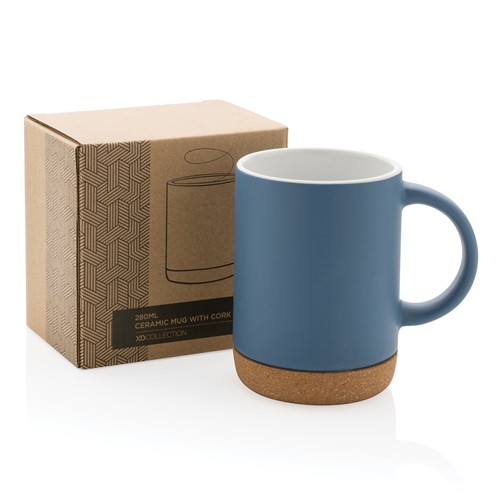 blue Taza de cerámica con base de corcho 280 ml