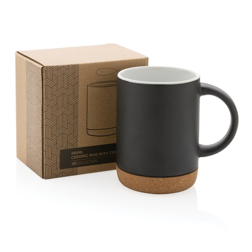 black Taza de cerámica con base de corcho 280 ml
