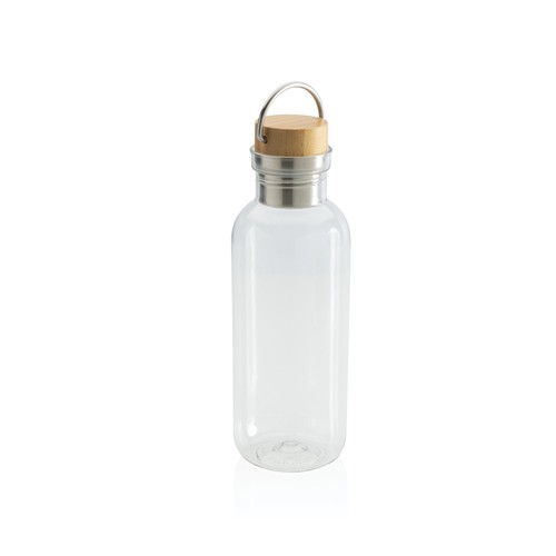 transparente Botella RCS RPET con tapa y asa de bambú