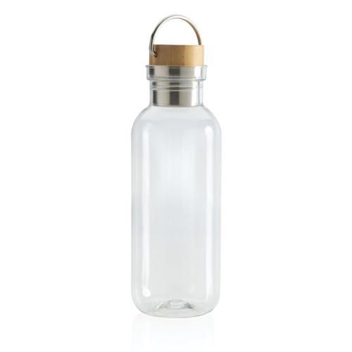 transparente Botella RCS RPET con tapa y asa de bambú