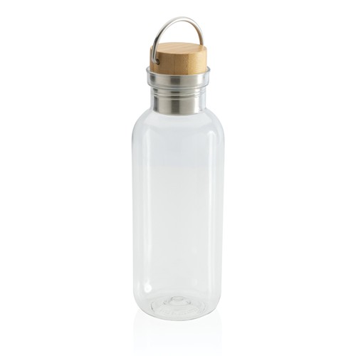 transparente Botella RCS RPET con tapa y asa de bambú