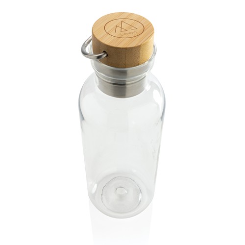 transparente Botella RCS RPET con tapa y asa de bambú
