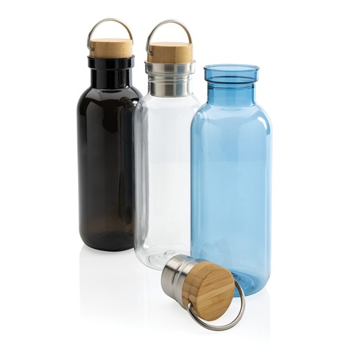 transparente Botella RCS RPET con tapa y asa de bambú