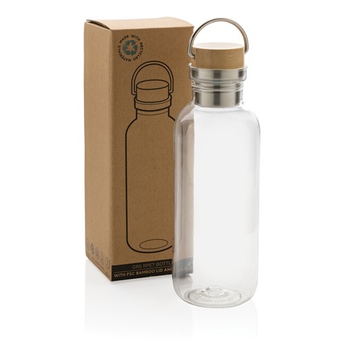 transparente Botella RCS RPET con tapa y asa de bambú