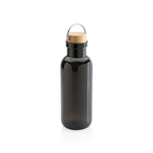 black Botella RCS RPET con tapa y asa de bambú