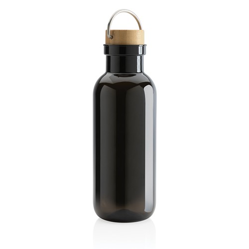 black Botella RCS RPET con tapa y asa de bambú