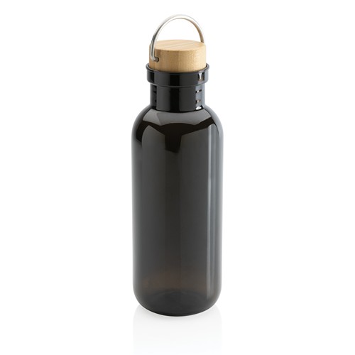 black Botella RCS RPET con tapa y asa de bambú