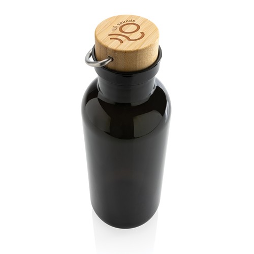 black Botella RCS RPET con tapa y asa de bambú