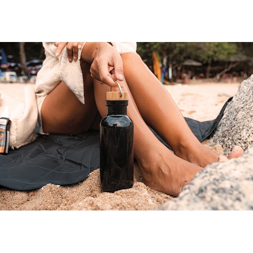 black Botella RCS RPET con tapa y asa de bambú