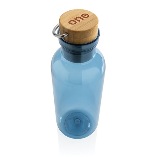 blue Botella RCS RPET con tapa y asa de bambú