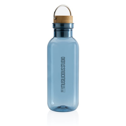blue Botella RCS RPET con tapa y asa de bambú