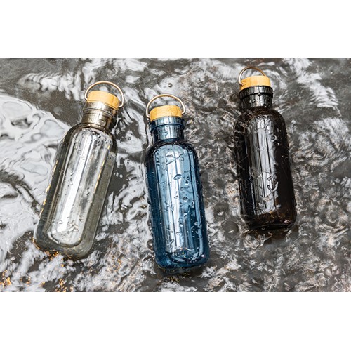 blue Botella RCS RPET con tapa y asa de bambú