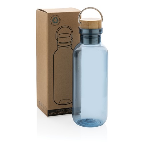 blue Botella RCS RPET con tapa y asa de bambú