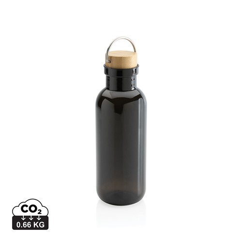 black Botella RCS RPET con tapa y asa de bambú