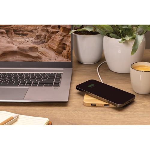 Cargador inalámbrico bambú 10W con USB