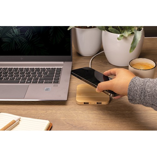 Cargador inalámbrico bambú 10W con USB