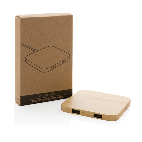 Cargador inalámbrico bambú 10W con USB