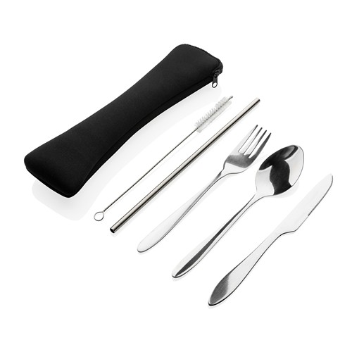 plateado Set de cubiertos reutilizables acero inoxidable de 4 piezas