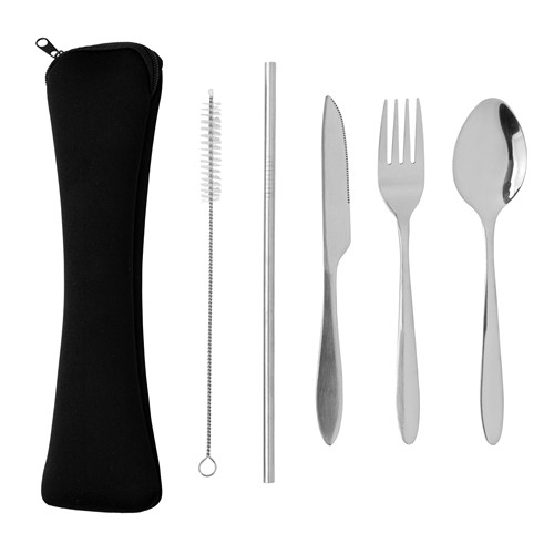 plateado Set de cubiertos reutilizables acero inoxidable de 4 piezas