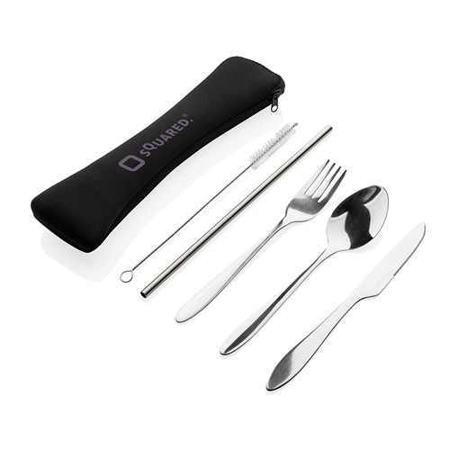 plateado Set de cubiertos reutilizables acero inoxidable de 4 piezas
